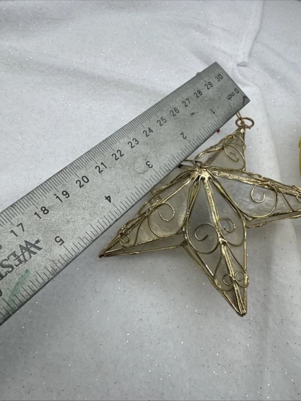 Vintage Star/Oval Capiz Shell Ornaments Christmas 3D Gold Tone Filigree Philipin
